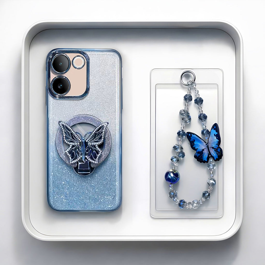 Vivo T2 Pro 5G Stunning Shimmer Electroplating Butterfly Stand Charm Case