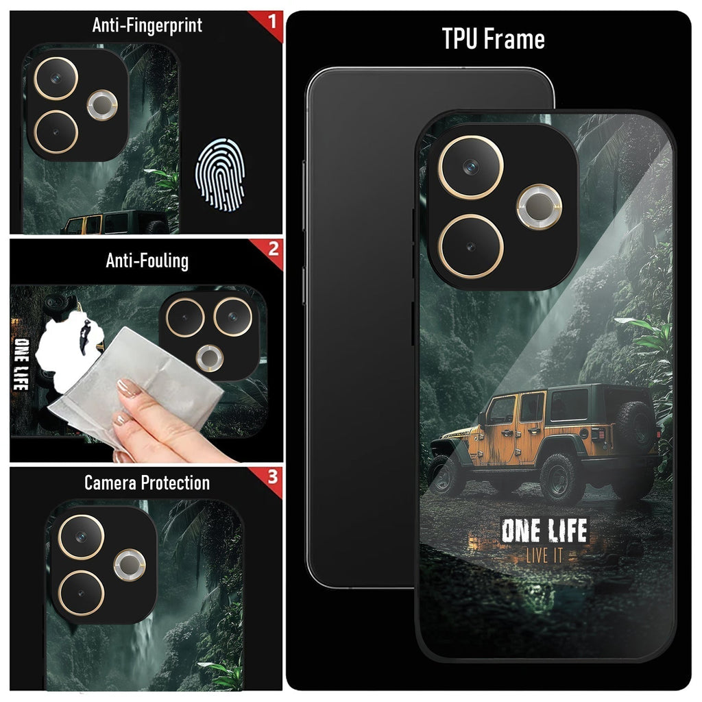 Oppo A5 Pro 5G Premium Acrylic Shockproof Glass Back Case (Jeep Case)