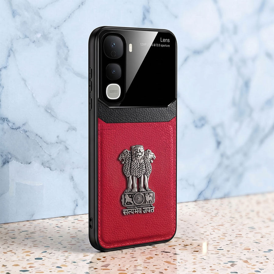 Vivo Y400 Pro 5G Satyamev Jayate 3D Metal Leather Back Case