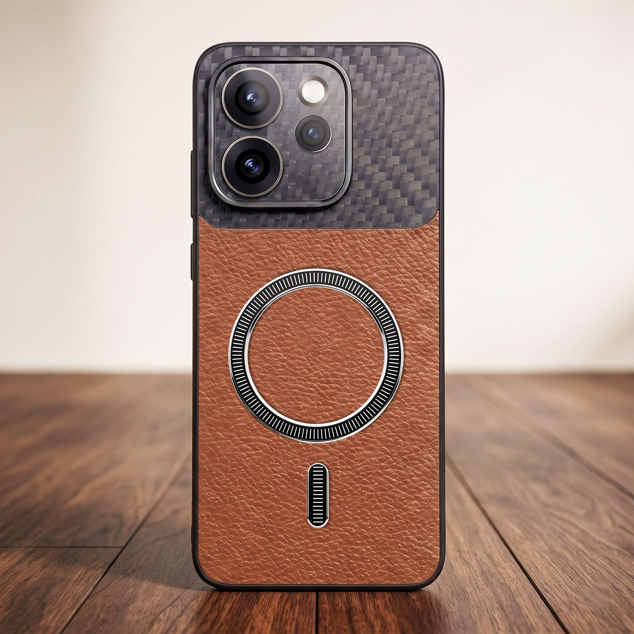 Oppo Reno 15 Pro Mini 5G Carbon Fiber Leather Hybrid MagSafe Magnetic Case