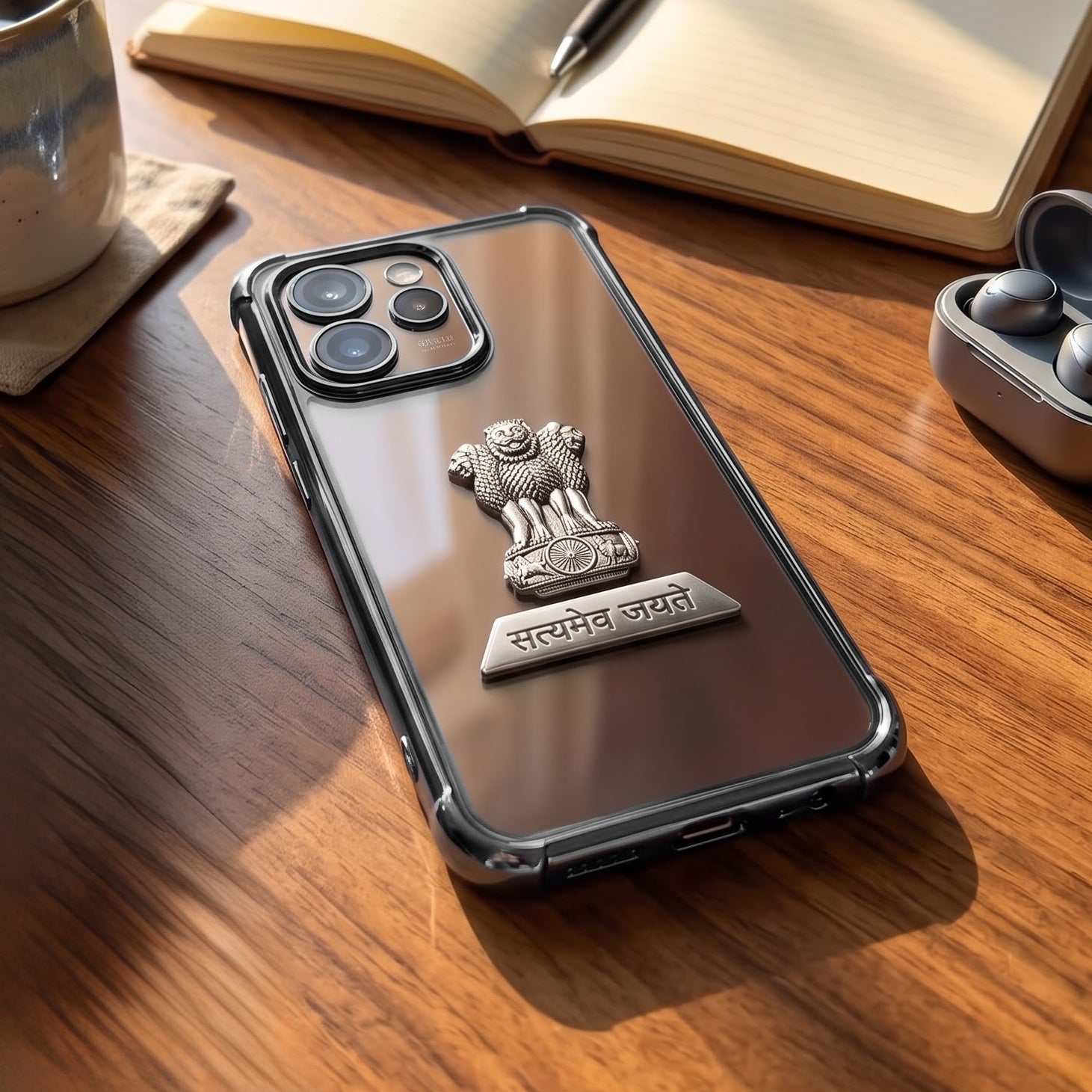 Oppo Reno 15 Pro Mini 5G Satyamev Jayate 2-in-1 Emblem Transparent Shockproof Airbag Case