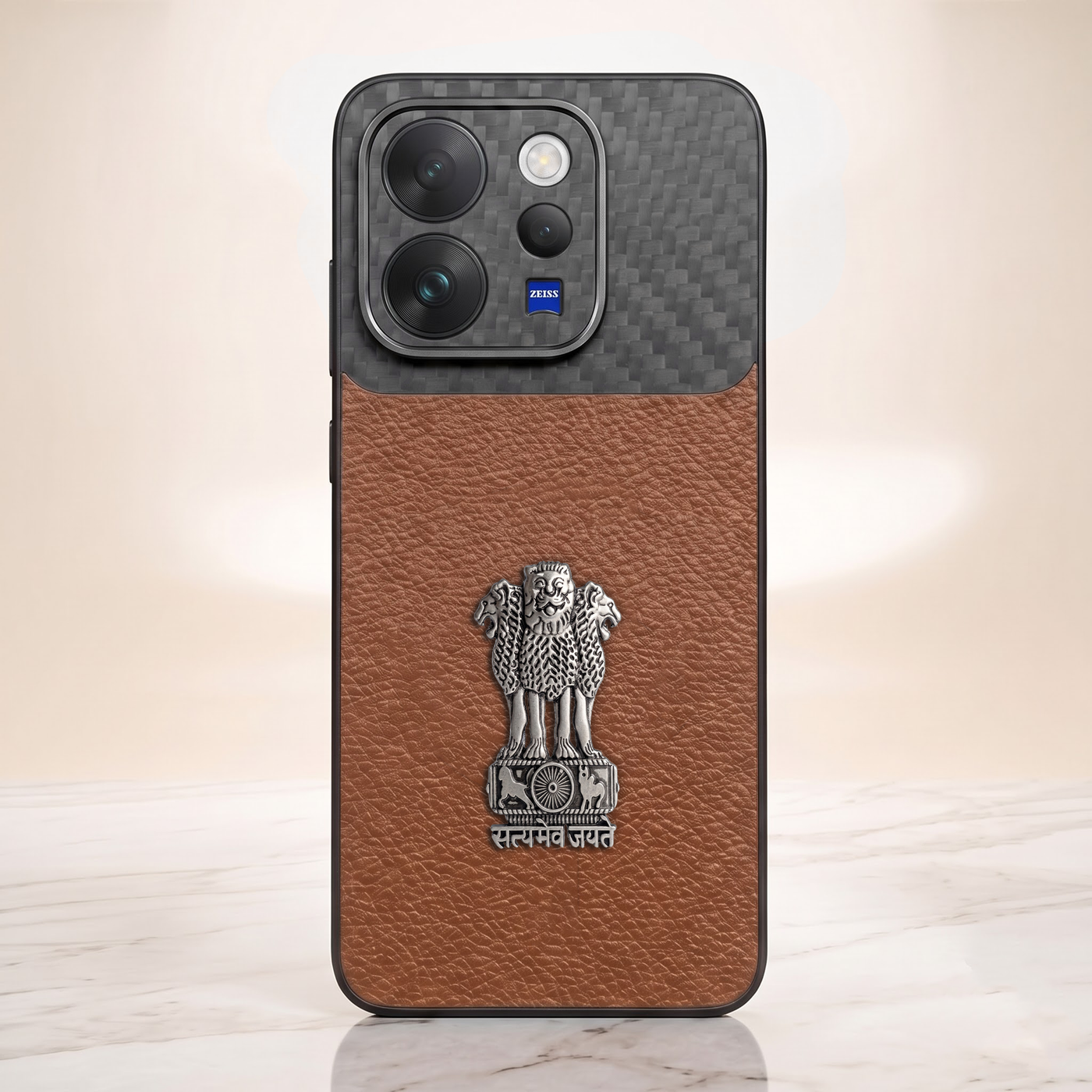 Vivo V70 5G Satyamev Jayate Carbon Fiber Leather Hybrid Phone Case