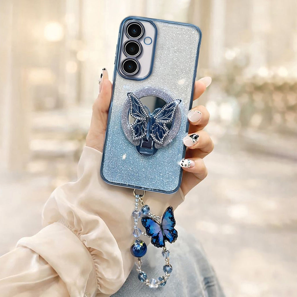 Samsung Galaxy A55 5G Stunning Shimmer Electroplating Butterfly Stand Charm Case