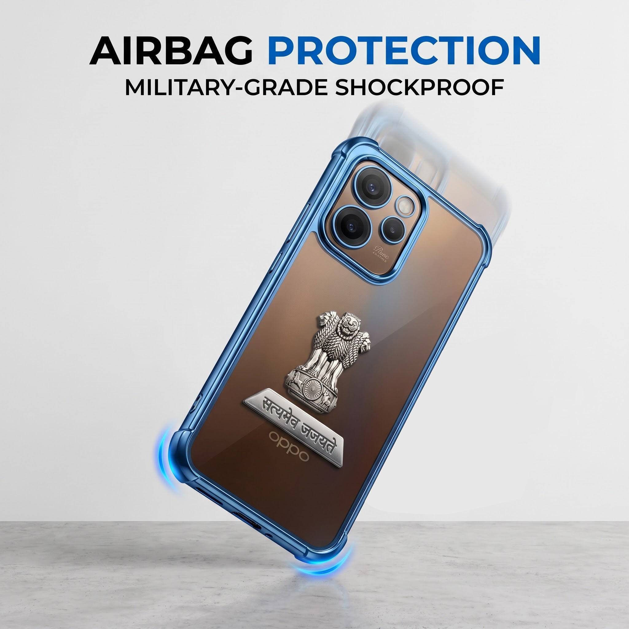 Oppo Reno 15 Pro Mini 5G Satyamev Jayate 2-in-1 Emblem Transparent Shockproof Airbag Case