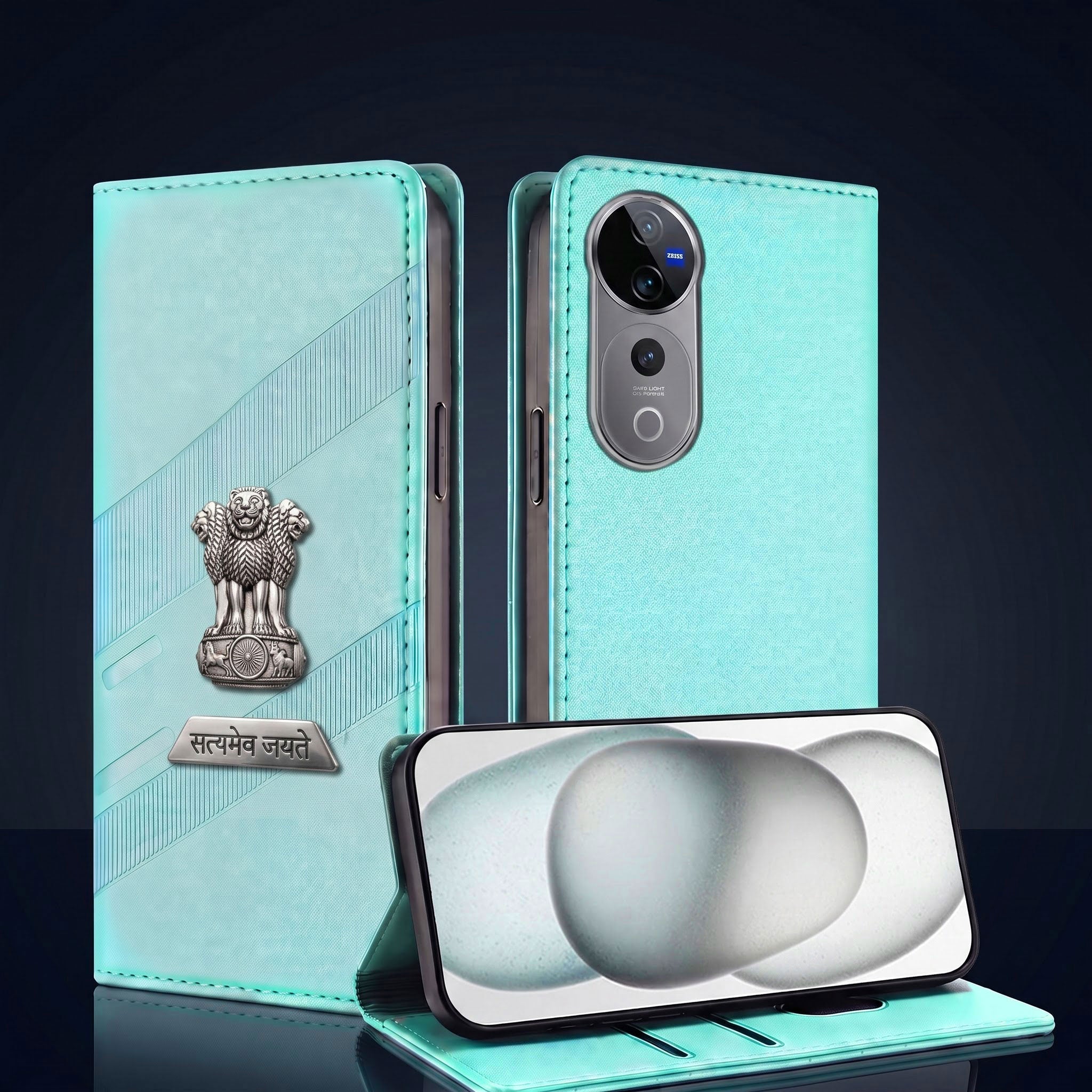 Vivo V40 Pro 5G Metal Satyamev Jayate 2-in-1 Emblem Magnetic Flip Wallet Case
