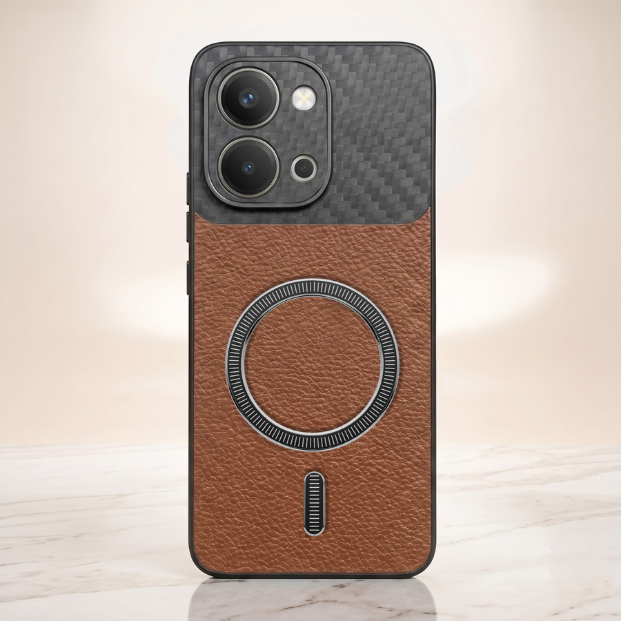 Vivo T5X 5G Carbon Fiber Leather Hybrid MagSafe Magnetic Case