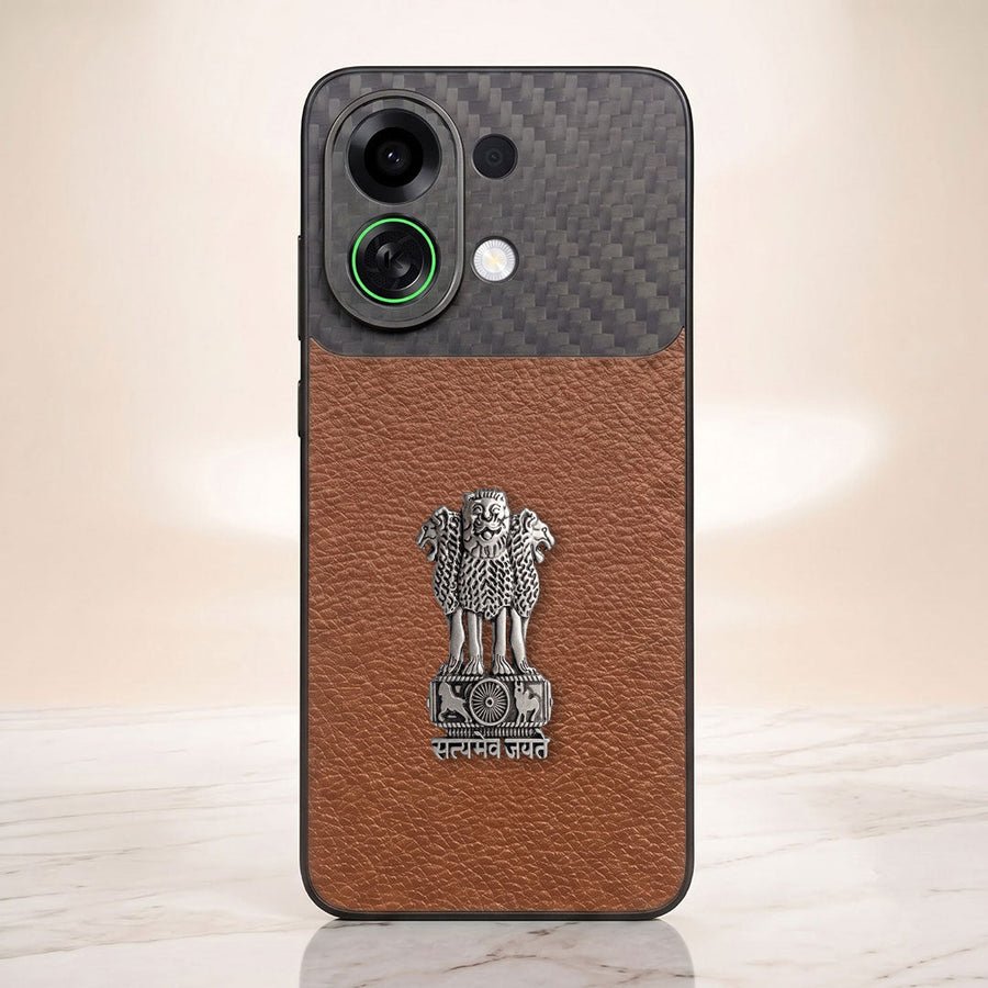 Oppo K13 Turbo 5G Satyamev Jayate Carbon Fiber Leather Hybrid Phone Case
