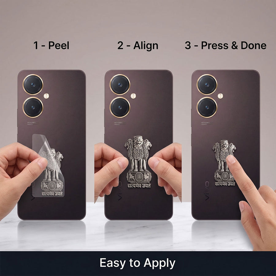 Vivo Y27 5G Compatible Satyamev Jayate 3D Metal Emblem Sticker