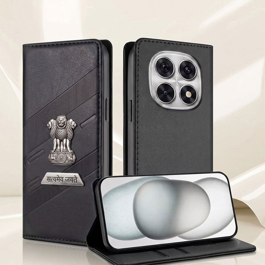 Oppo F29 Pro 5G Metal Satyamev Jayate 2-in-1 Emblem Magnetic Flip Wallet Case