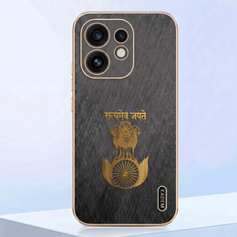 Oppo Reno 16 5G Satyamev Jayate 3D Electroplated Frame Gold Thread Pattern Hard Back Case