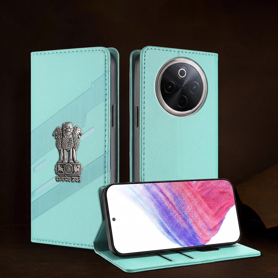 Vivo T4 5G Satyamev Jayate 3D Emblem Magnetic Flip Wallet Case