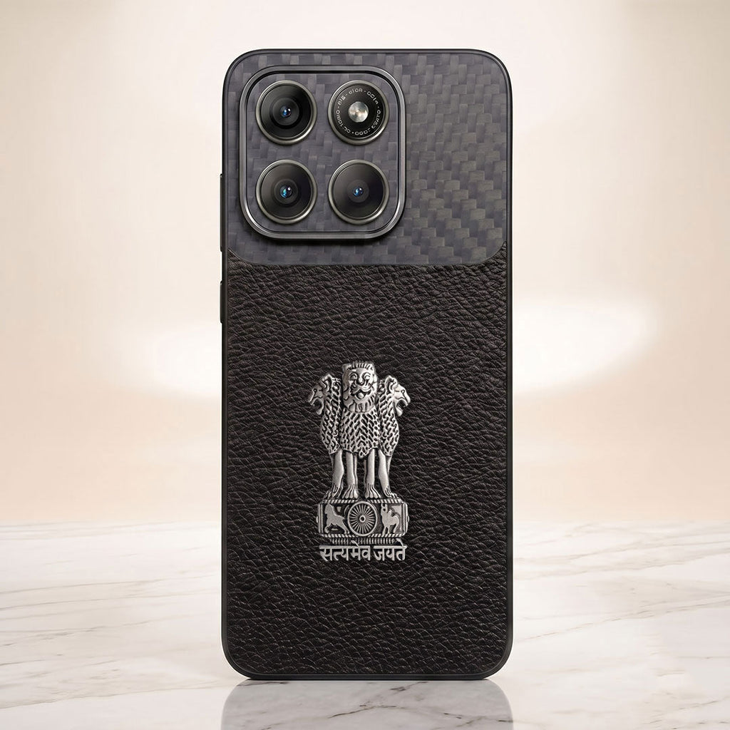 Motorola Edge 70 5g Satyamev Jayate Carbon Fiber Leather Hybrid Phone Case