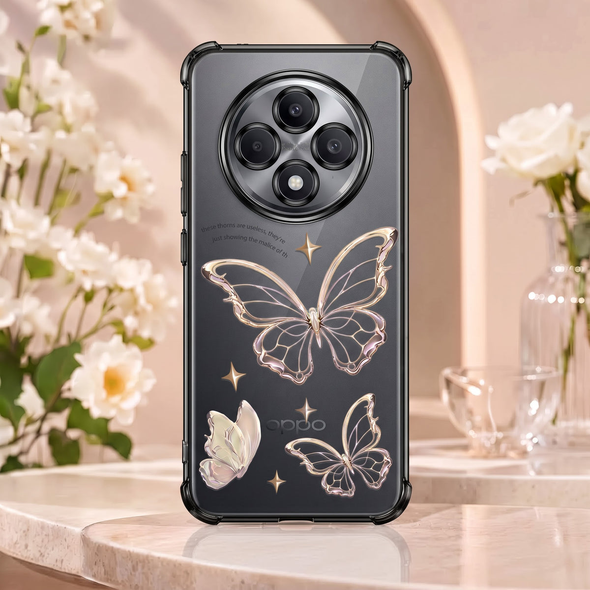 Oppo Reno 12F 5G Transparent Butterfly Anti-Yellow Airbag Cover