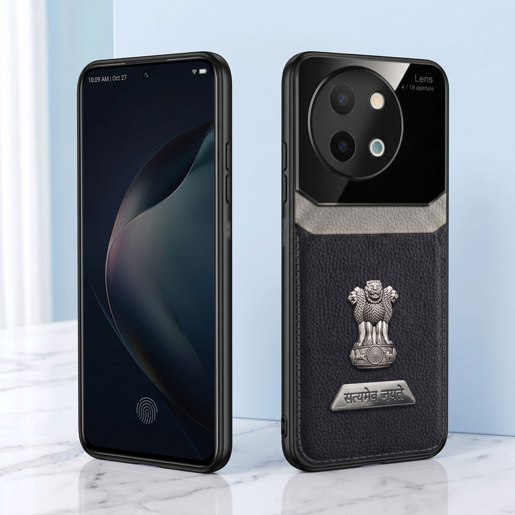 Vivo Y58 5G Satyamev Jayate 2-in-1 Emblem Leather Lens Protective Back Case