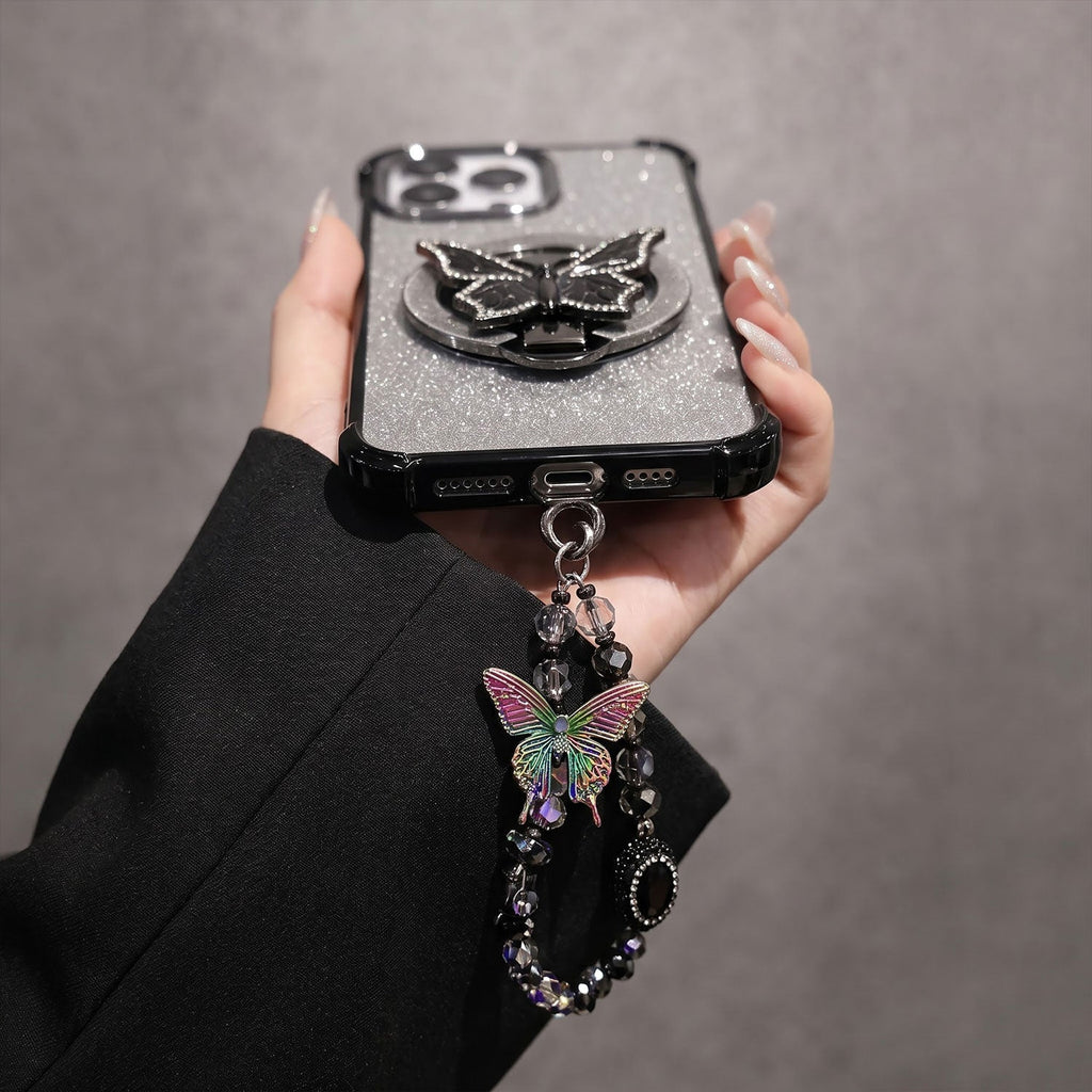 Oppo Reno 14 5G Luxury Shimmer Airbag Butterfly Stand Case with Charm Strap