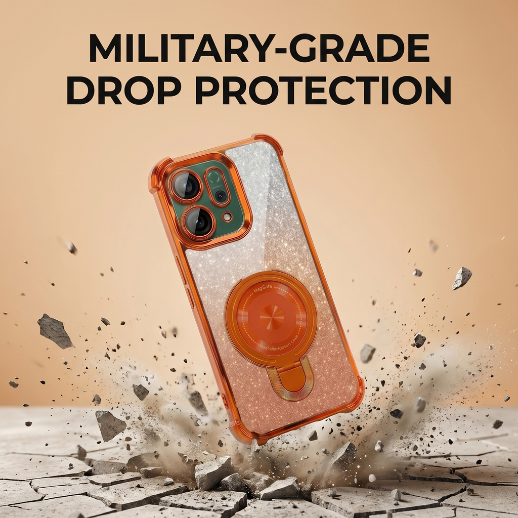 Oppo Reno 14 5G Invincible Bracket Ring Stand Shimmer Airbag Cosmic Orange Case