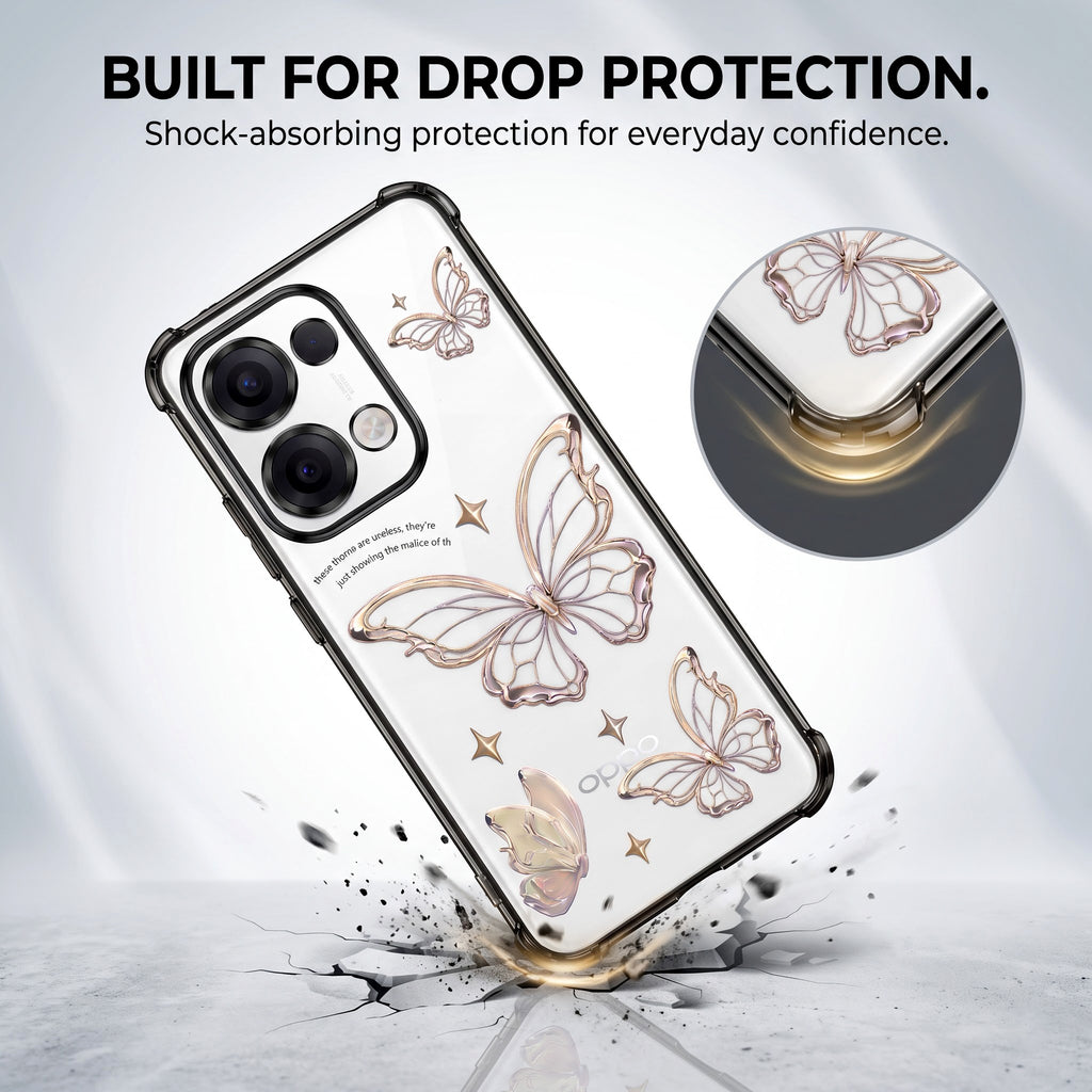Oppo Reno 13 5G Transparent Butterfly Anti-Yellow Airbag Cover