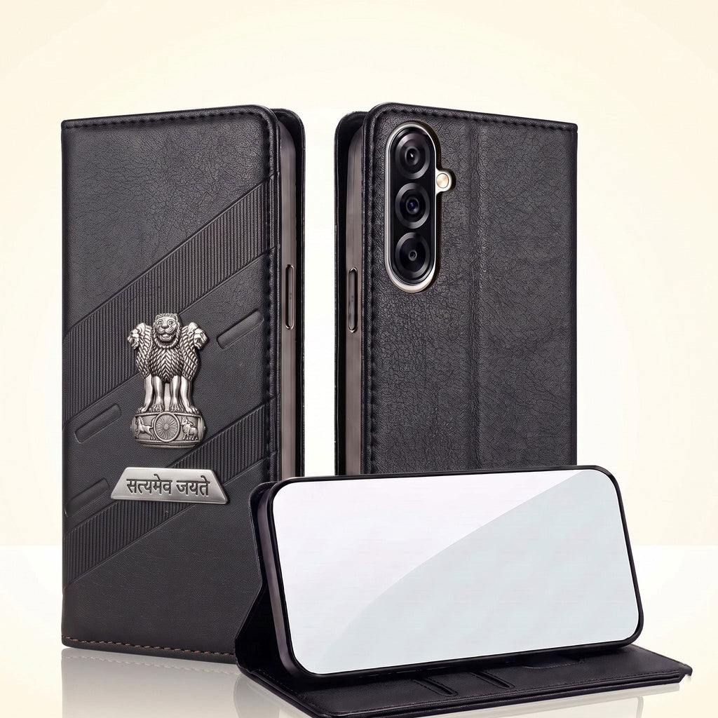 Samsung Galaxy A36 5G Metal Satyamev Jayate 2-in-1 Emblem Magnetic Flip Wallet Case