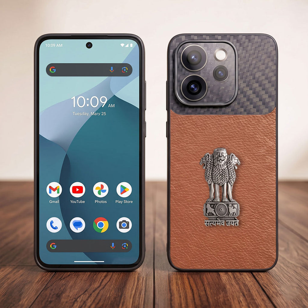 Oppo Reno 15 Pro Mini 5G Satyamev Jayate Carbon Fiber Leather Hybrid Phone Case