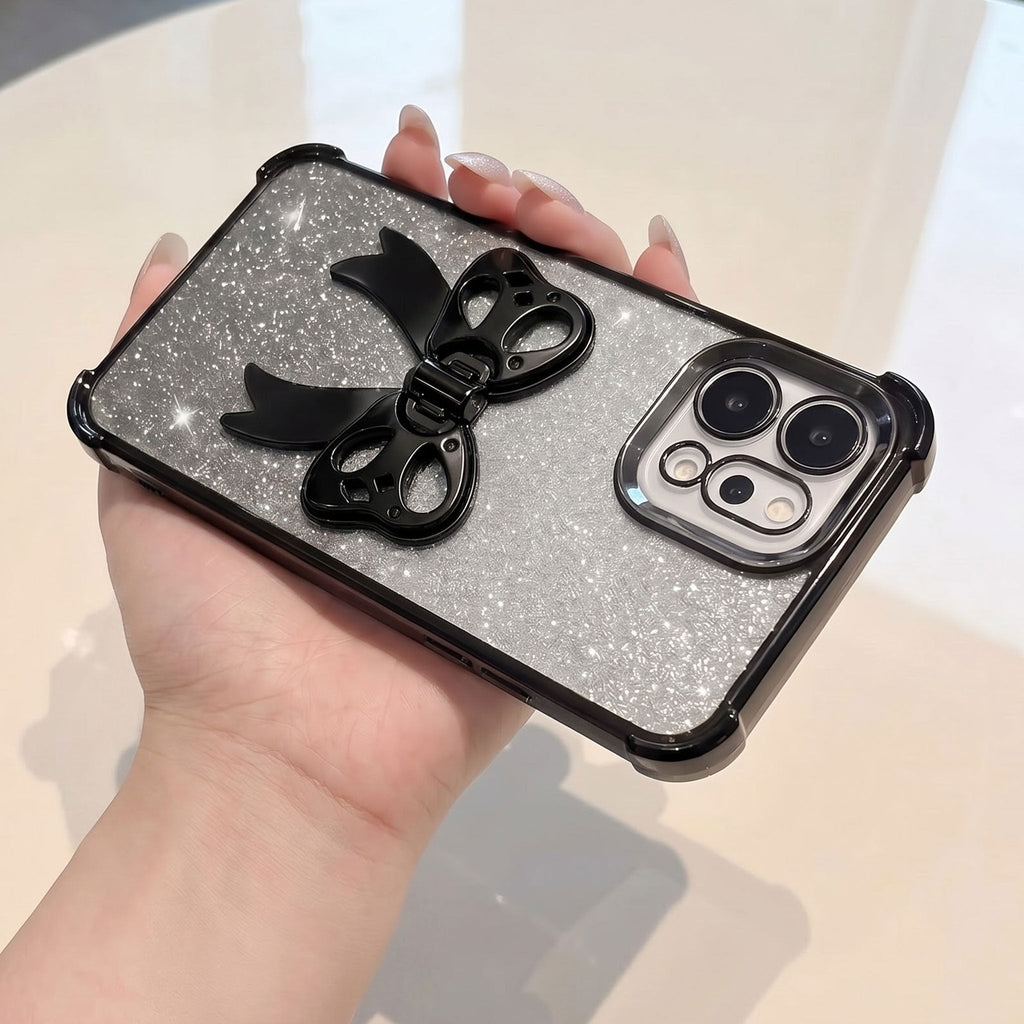 Oppo Reno 14 5G Luxury Shimmer Airbag Bow Stand Case with Charm Strap
