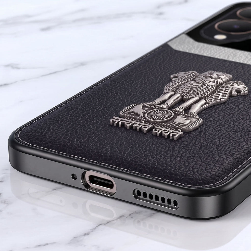 Vivo Y28 5G Satyamev Jayate 3D Metal Leather Back Case