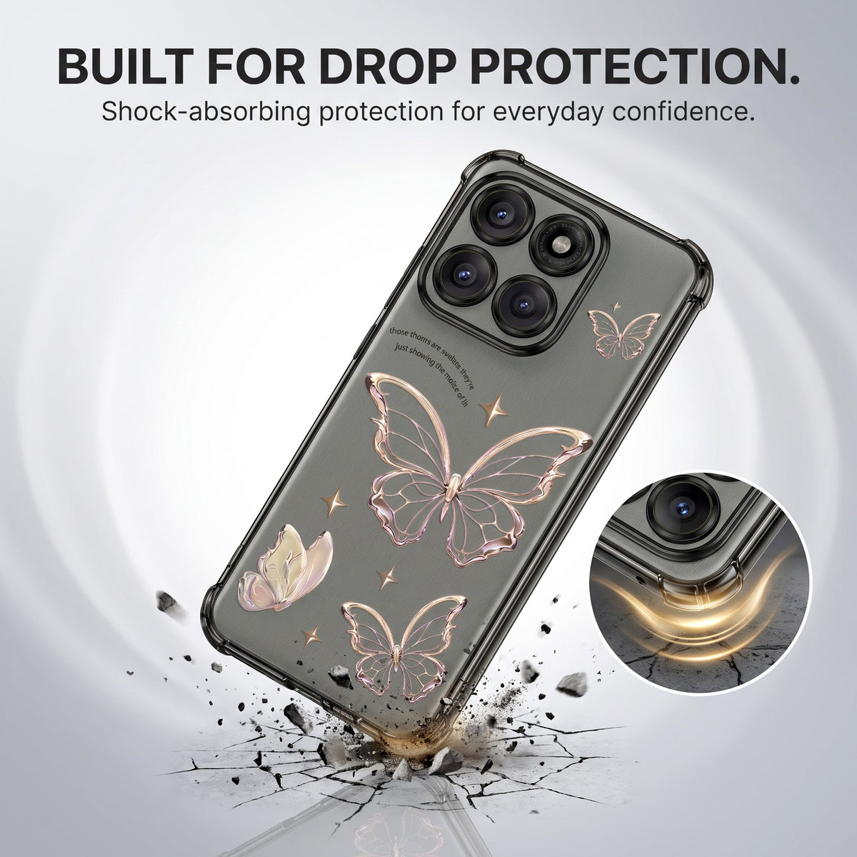 Motorola Edge 60 Pro 5G Transparent Butterfly Anti-Yellow Airbag Cover