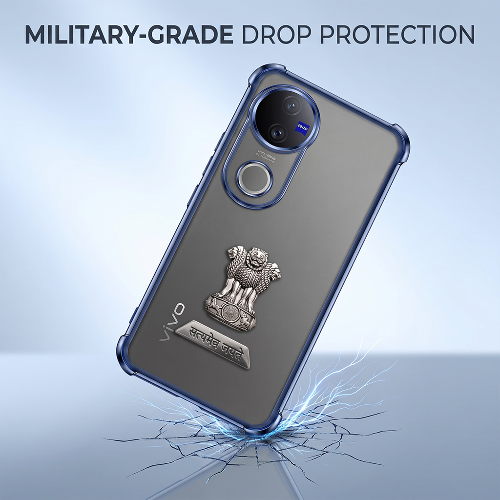 Vivo V50 5G Satyamev Jayate 2-in-1 Emblem Transparent Shockproof Airbag Case