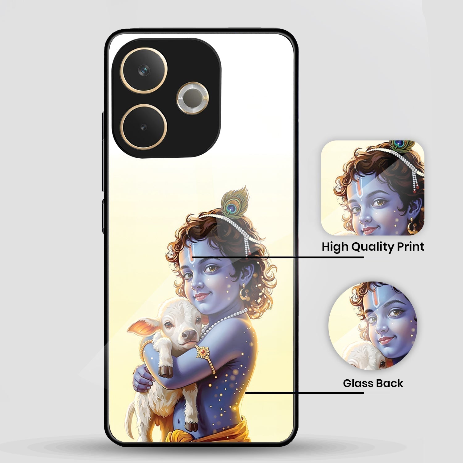 Oppo A5 Pro 5G Premium Acrylic Shockproof Glass Back Case ( Cute Krishna )