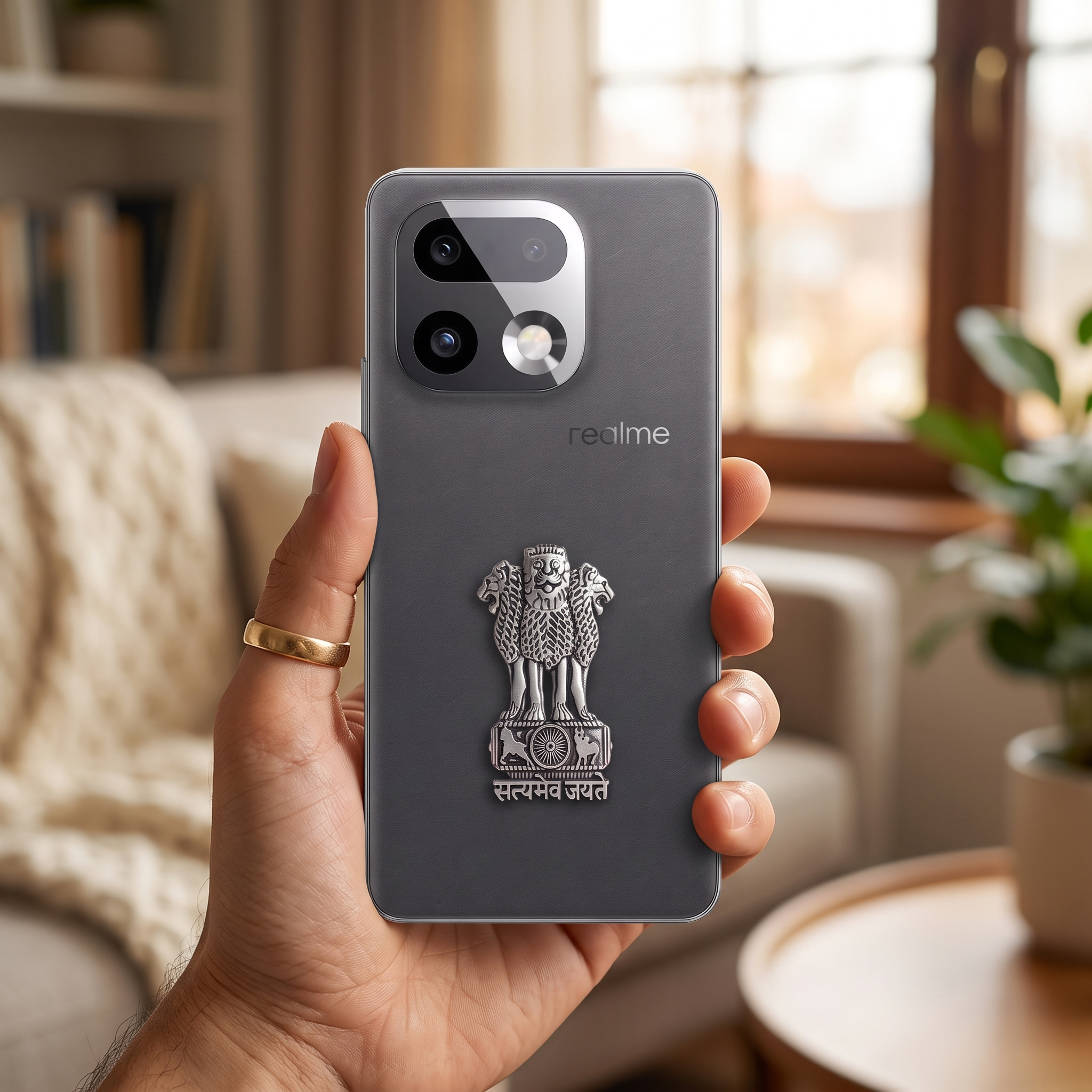 Realme 16 Pro+ 5G Compatible Satyamev Jayate 3D Metal Emblem Sticker