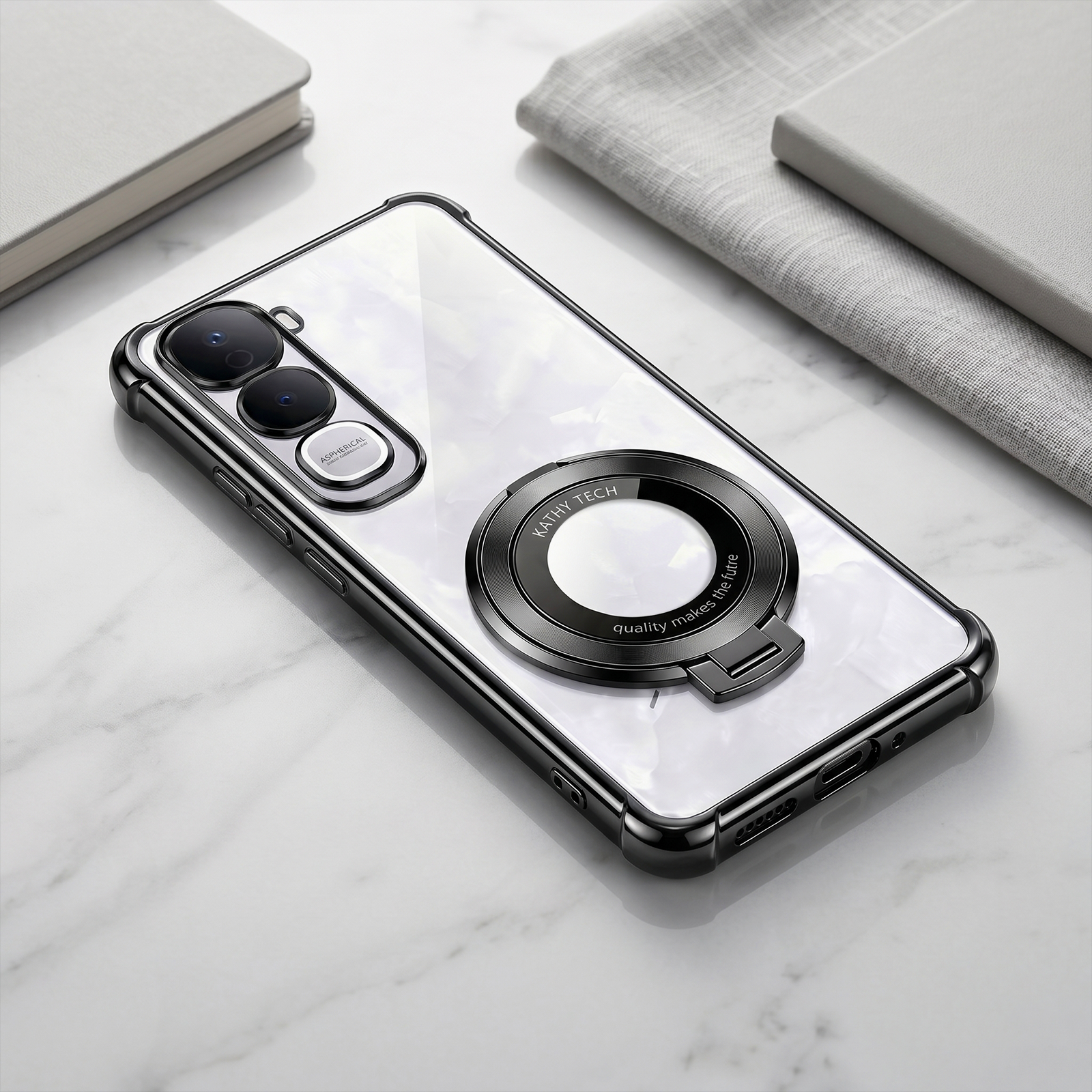 Vivo Y400 Pro 5G Original Luxury Magnifier Ring Stand Shockproof Airbags Corner Case