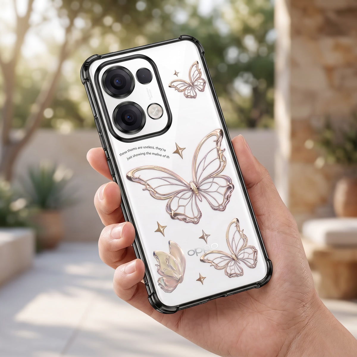 Oppo Reno 13 5G Transparent Butterfly Anti-Yellow Airbag Cover