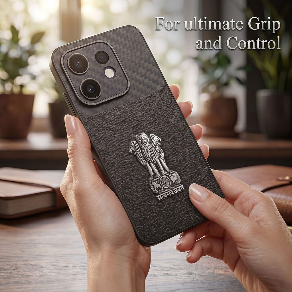 Oppo Reno 16 5G Satyamev Jayate Carbon Fiber Leather Hybrid Phone Case