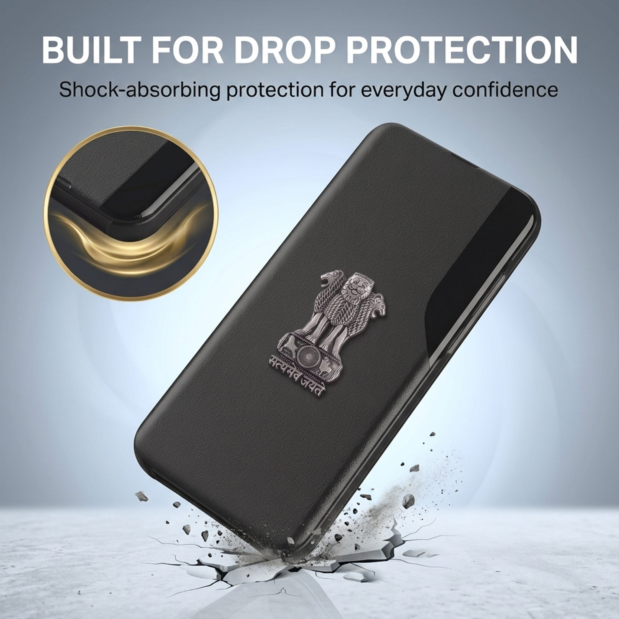 Vivo T3 Pro 5G Metal Emblem Satyamev Jayate Half Window Leather Flip Case