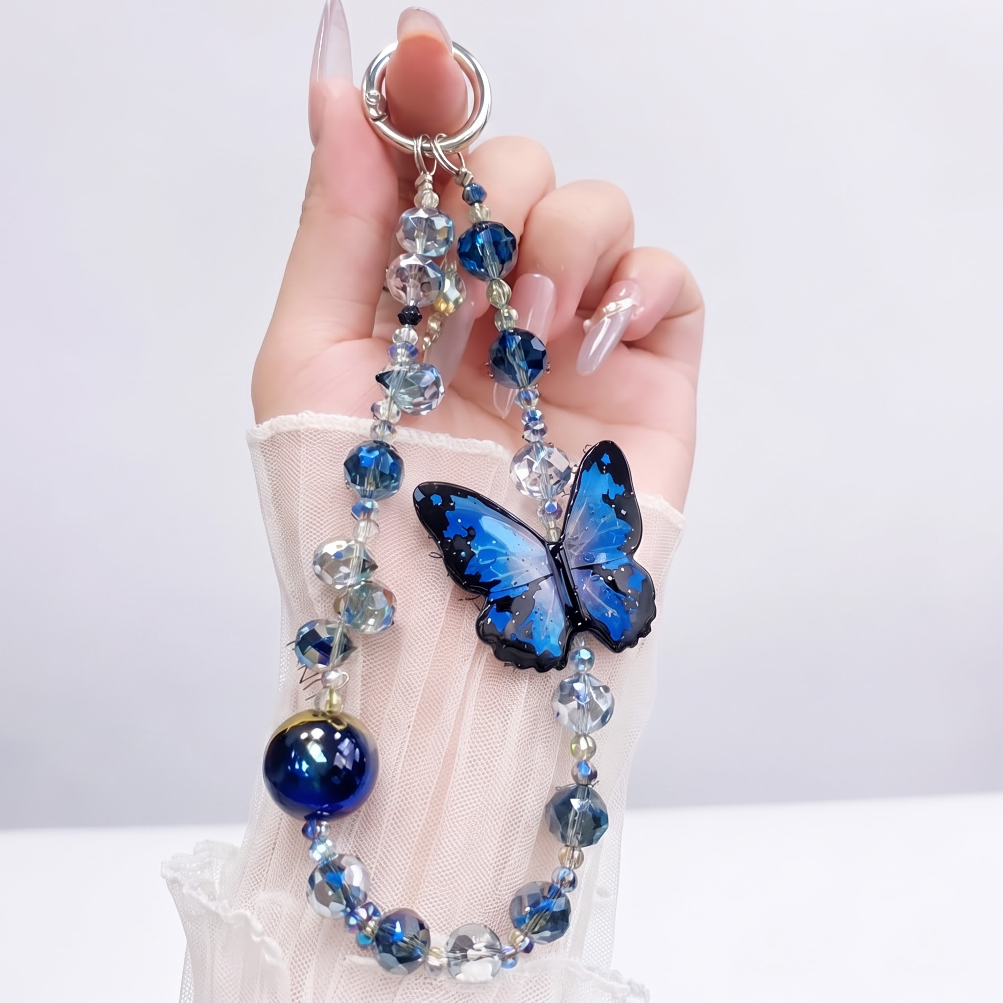 Vivo V60 5G Luxury Shimmer Airbag Butterfly Stand Case with Charm Strap