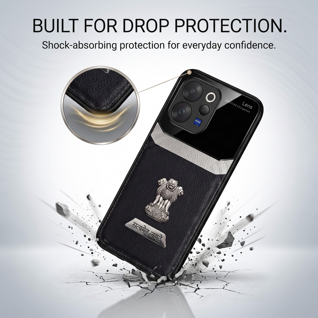 Vivo V70 5G Satyamev Jayate 2-in-1 Emblem Leather Lens Protective Back Case