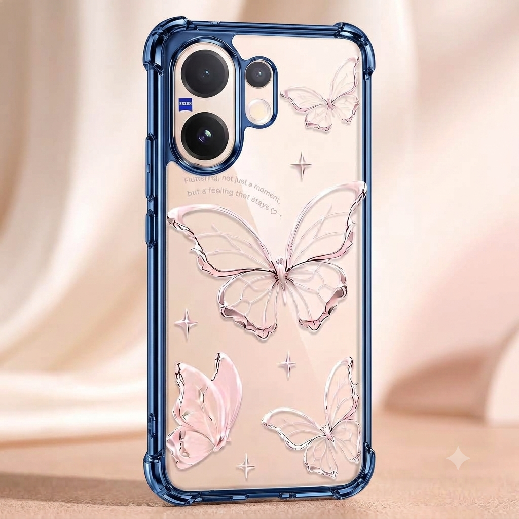 Vivo V60 5G Transparent Butterfly Anti-Yellow Airbag Cover