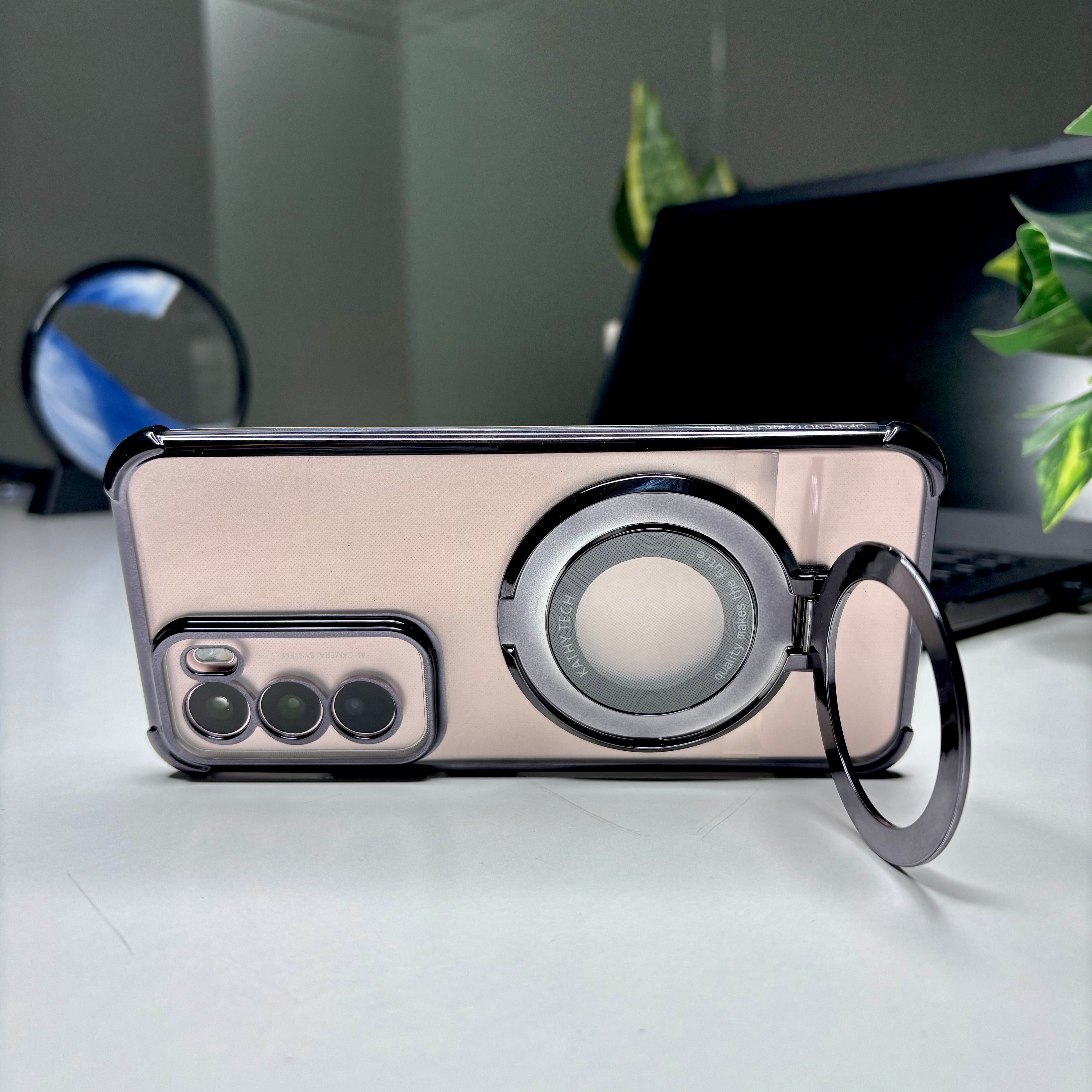 Oppo Reno 12 Pro 5G Original Luxury Magnifier Ring Stand Shockproof Airbags Corner Case