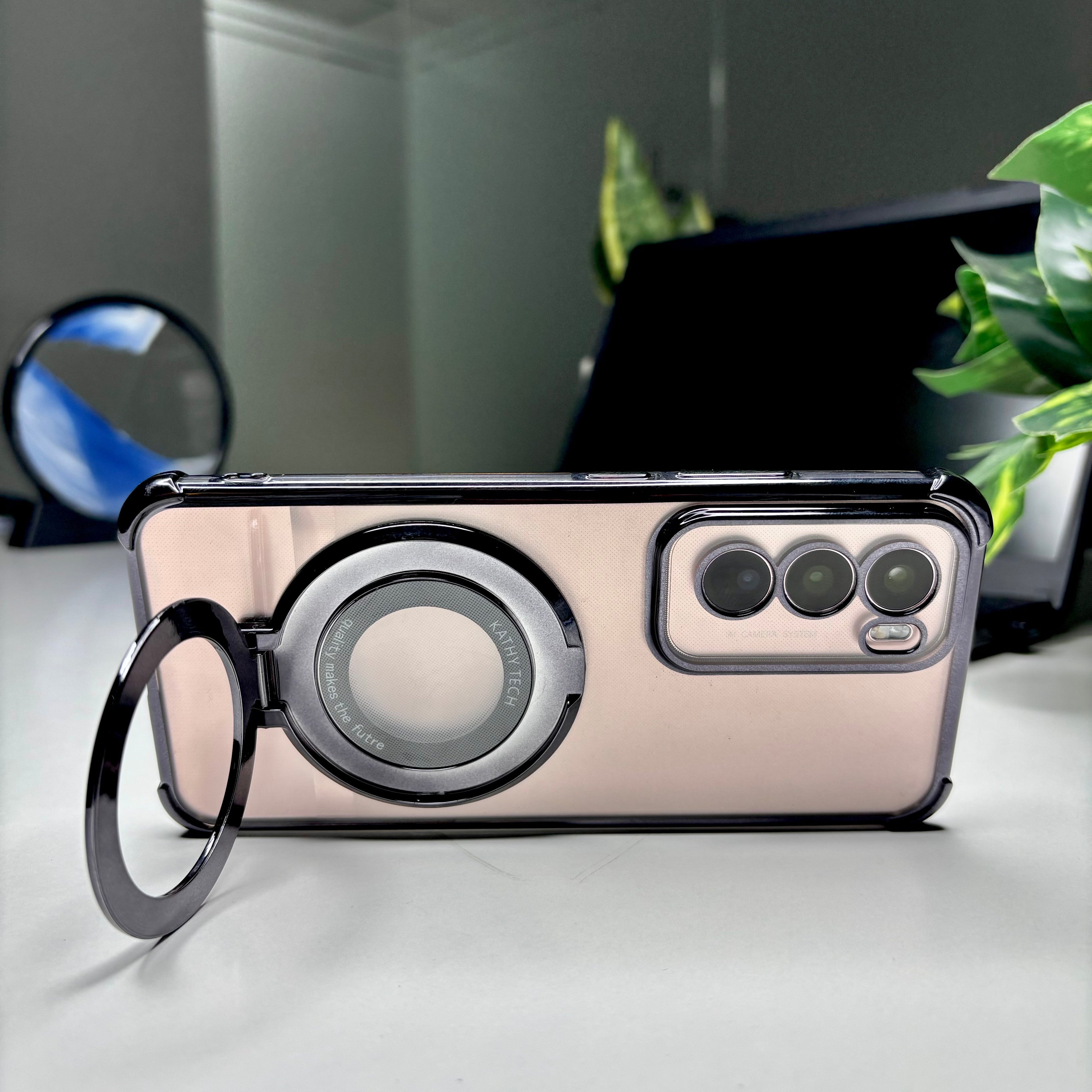 Oppo Reno 12 Pro 5G Original Luxury Magnifier Ring Stand Shockproof Airbags Corner Case