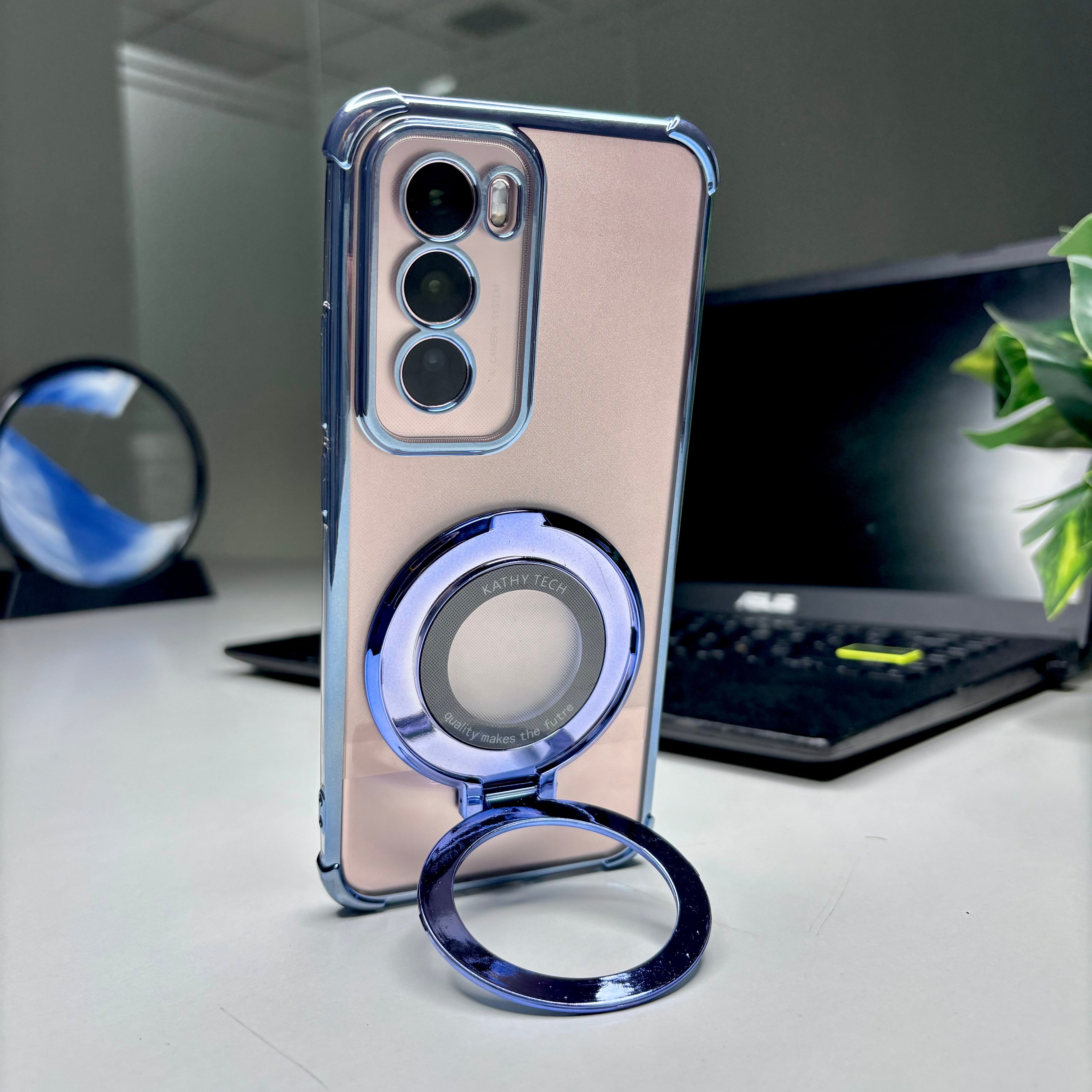 Oppo Reno 12 Pro 5G Original Luxury Magnifier Ring Stand Shockproof Airbags Corner Case