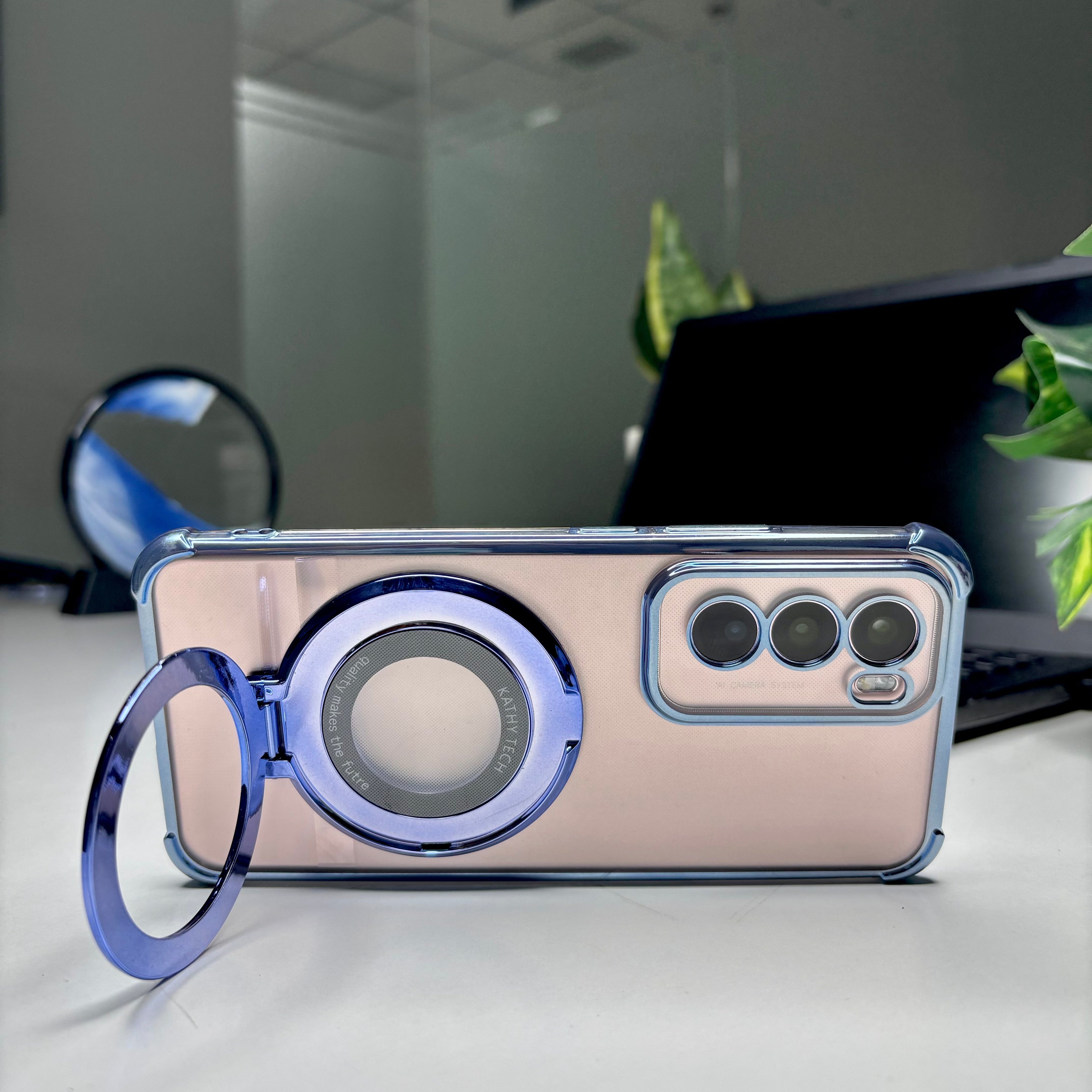 Oppo Reno 12 Pro 5G Original Luxury Magnifier Ring Stand Shockproof Airbags Corner Case