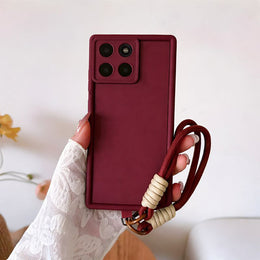 Motorola Edge 60 Pro 5G Luxury Silicone Matte Case with Wrist Strap