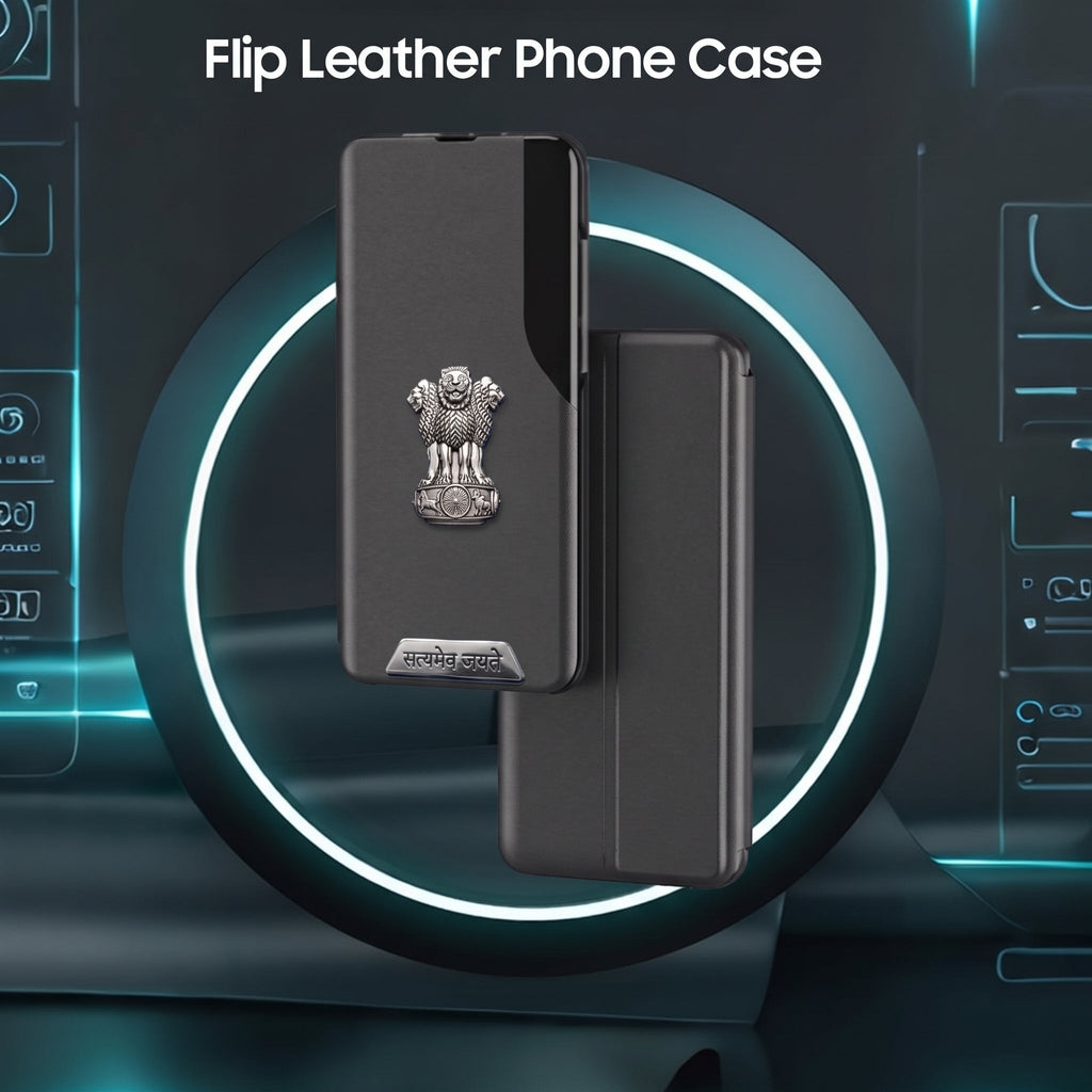 Oppo A3 Pro 5G Metal Satyamev Jayate 2-in-1 Emblem Half-Window Leather Flip Case