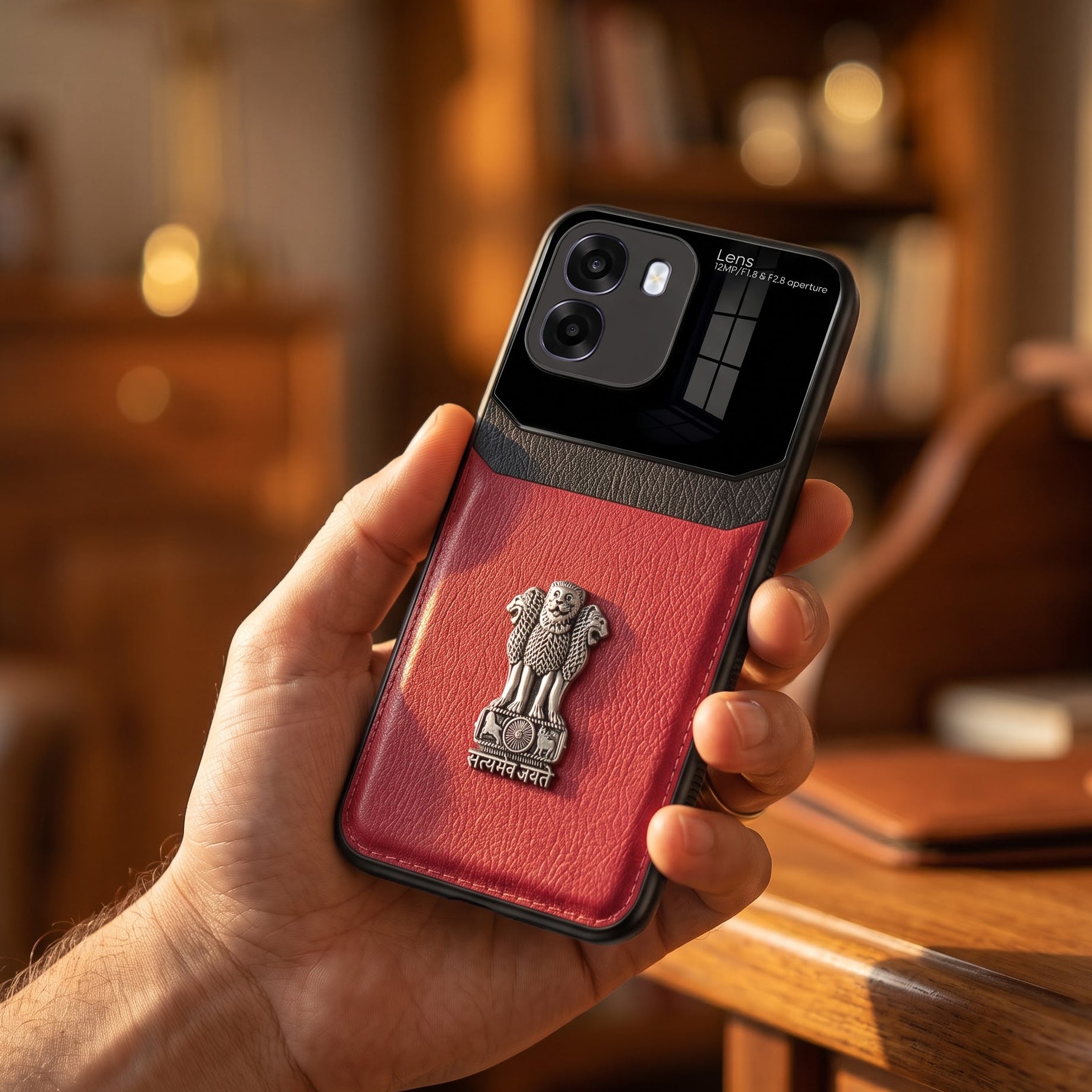Oppo K14 5G Satyamev Jayate 3D Metal Leather Back Case