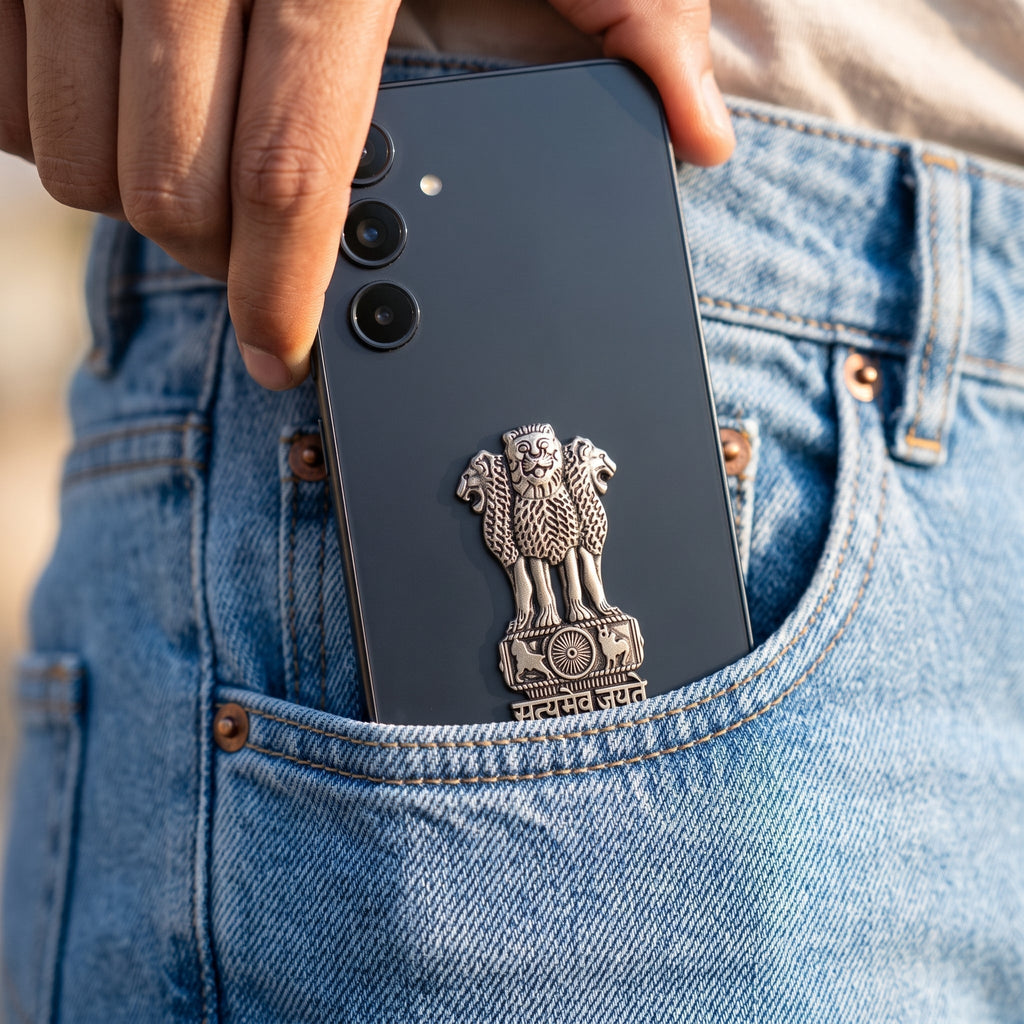 Samsung Galaxy A55 5G Compatible Satyamev Jayate 3D Metal Emblem Sticker