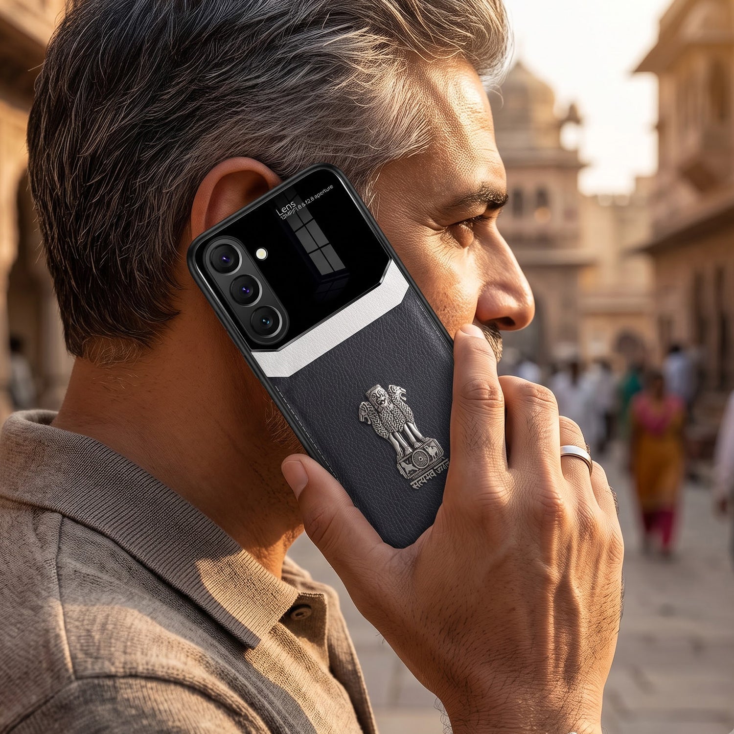 Samsung Galaxy A37 5G Satyamev Jayate 3D Metal Leather Back Case