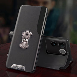Vivo T2 Pro 5G Metal Satyamev Jayate 2-in-1 Emblem Half-Window Leather Flip Case