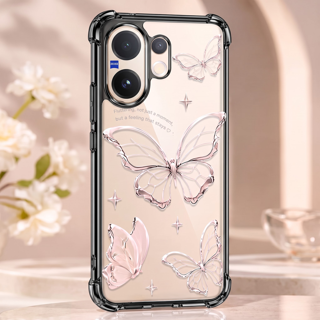 Vivo V60 5G Transparent Butterfly Anti-Yellow Airbag Cover