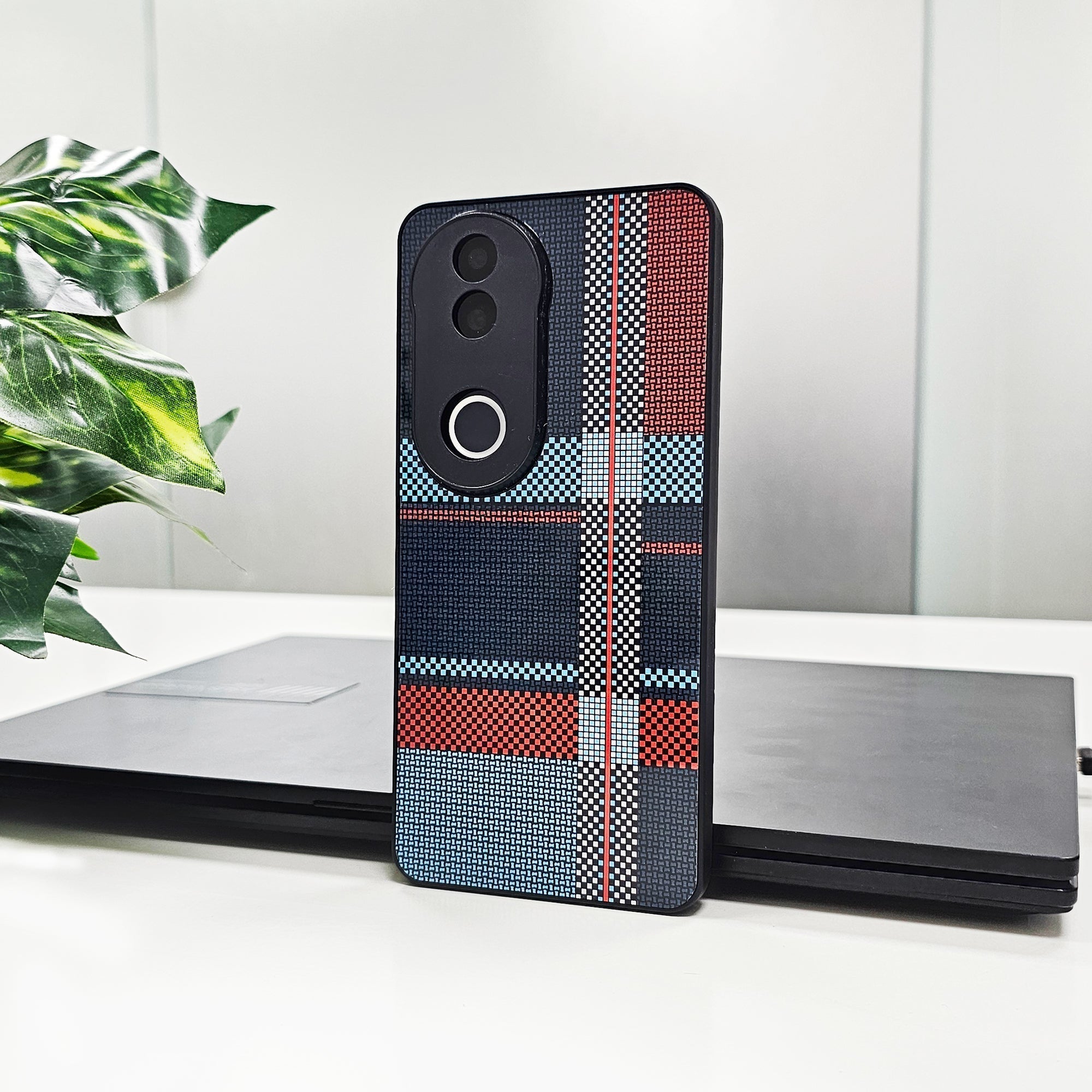 Vivo V50 5G Luxury Grid Pattern Glass Back Shockproof Cover